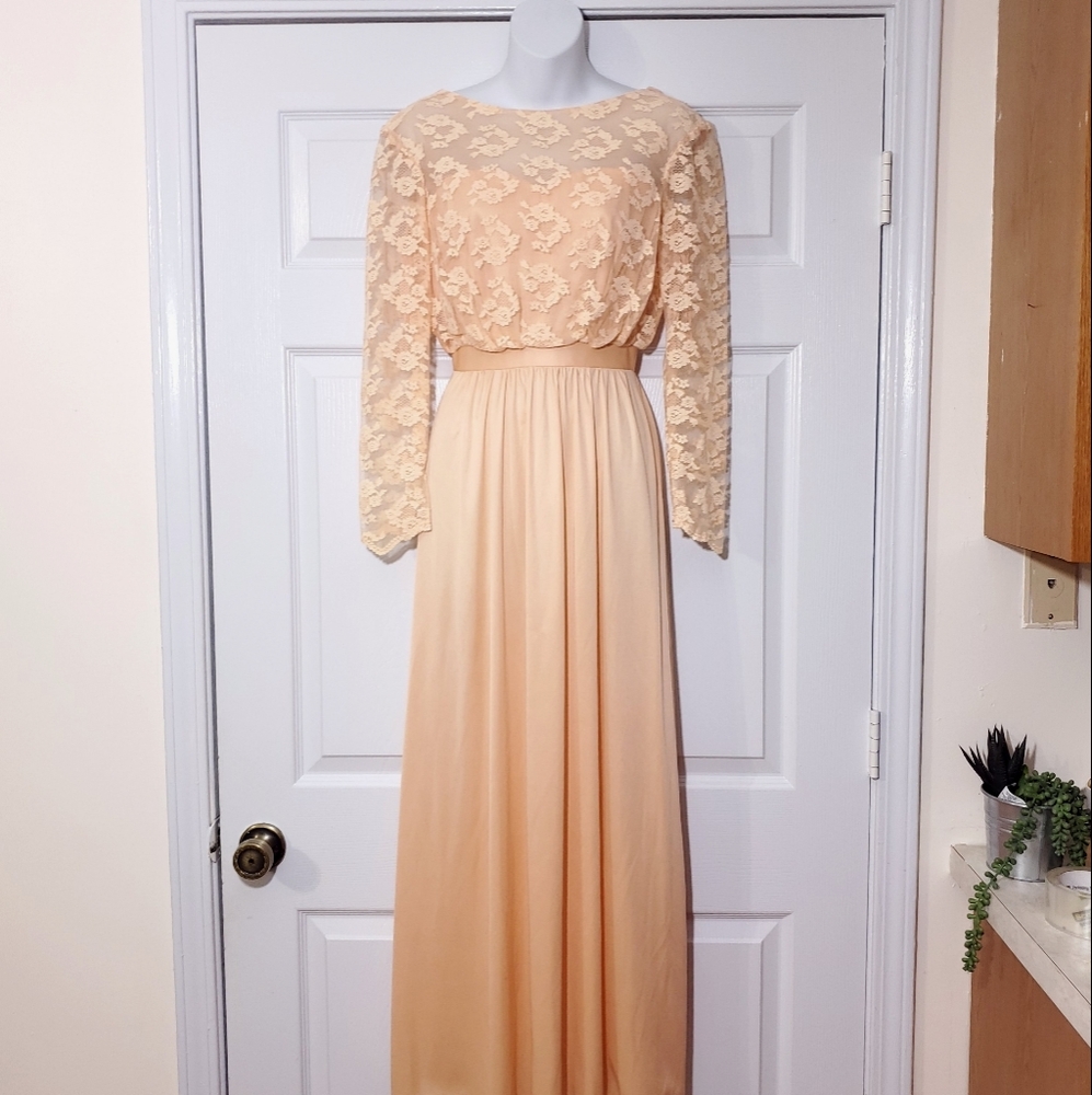 VINTAGE Union 70s 80s ILGWU peach gown